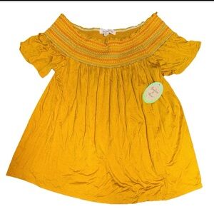 Harlow Rose Floral Yellow Embroidered shirt womens Large boho Preppy Whimsical